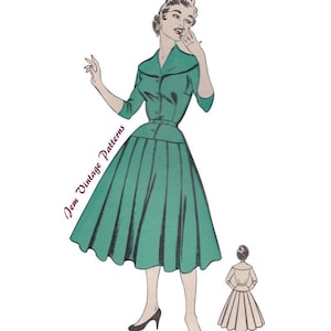 1950s full skirted dress - vintage sewing pattern - 50s - pdf digital download - New Look - pleated dress
