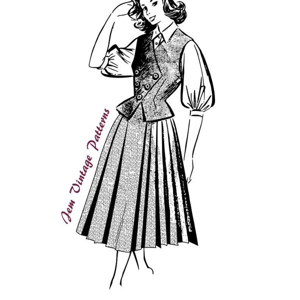 Jupe et gilet des années 40 - patron de couture vintage - années 40 - téléchargement numérique pdf - jupe plissée - pièces vintage