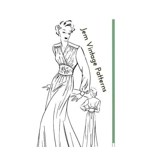 1930s hostess gown - vintage sewing pattern - 30s - pdf digital download - host dress - house coat - casual vintage - old hollywood