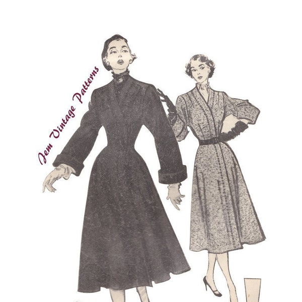 1950 fitted coat - vintage sewing pattern - 50s - pdf sewing pattern - full length coat - swing coat