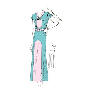 1930s dress with capelet or long sleeves - vintage sewing pattern - 30s - pdf digital download - insert dress - cape dress - bow