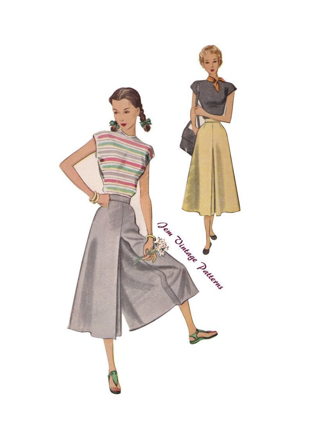 1940s Culottes Vintage Sewing Pattern 40s Pdf Split Skirt - Etsy