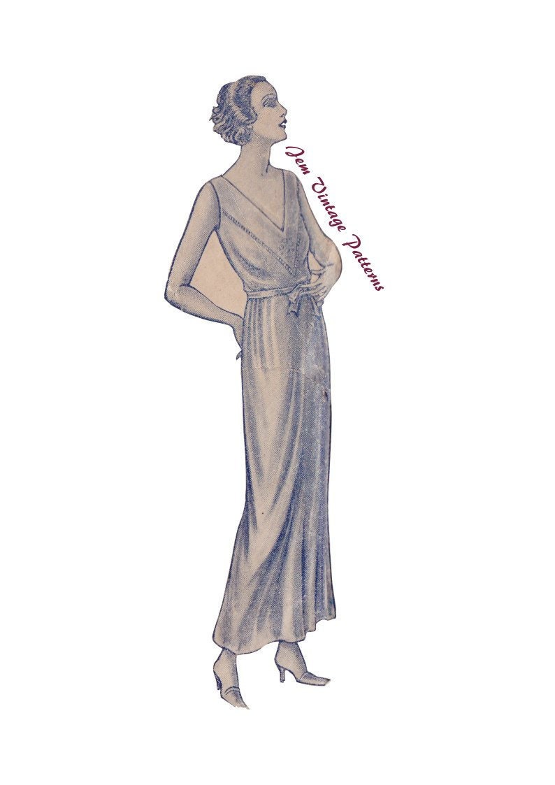 1930s nightdress vintage sewing pattern 30s pdf digital download nightwear sleepwear casual vintage slip dress image 1