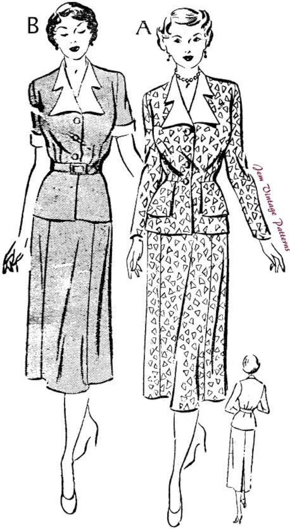1940s/1950s Two-way Skirt Suit Vintage Sewing Pattern 40s