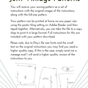 May include: A vintage sewing pattern for a skirt. The pattern includes instructions for cutting and sewing the skirt. The pattern is printed on white paper with black lines. The pattern is for a skirt with a front and back panel, a facing, and a waistband.