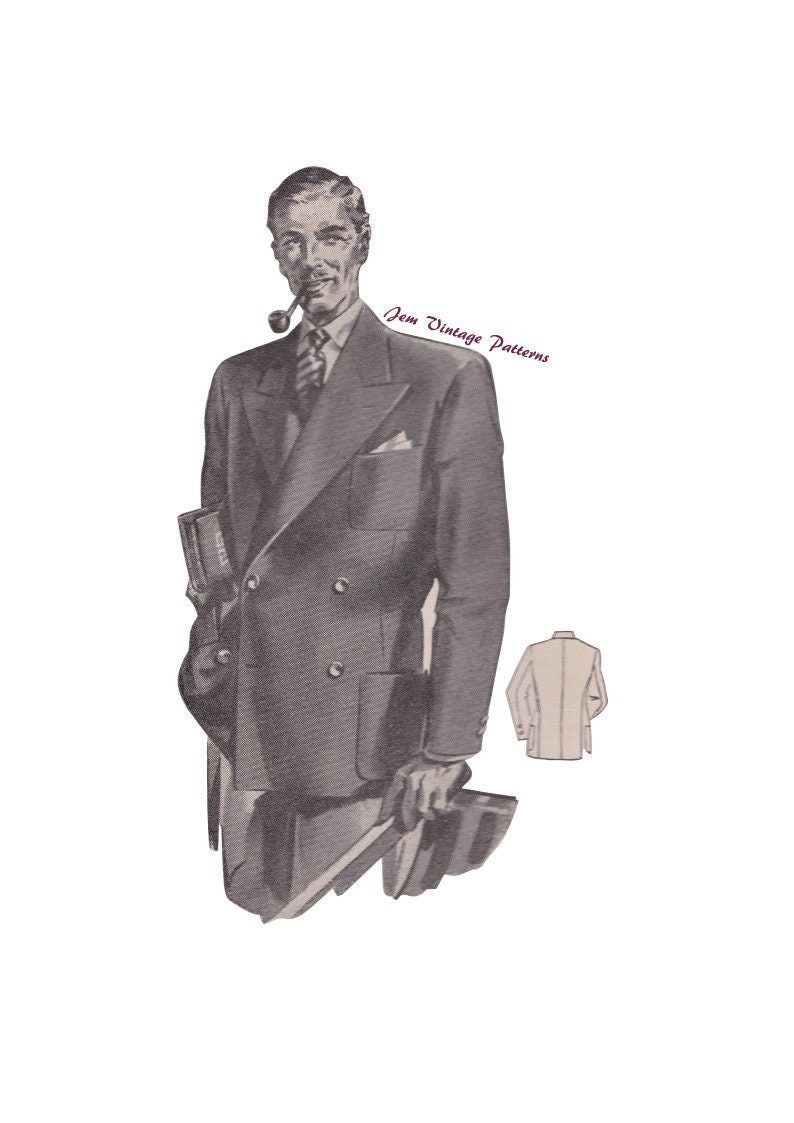 1940s man's blazer vintage sewing pattern 40s pdf sewing pattern menswear double breasted blazer image 1