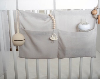 Betttasche aus natürlichen Leinen | Bettorganizer | Babybett-Tasche