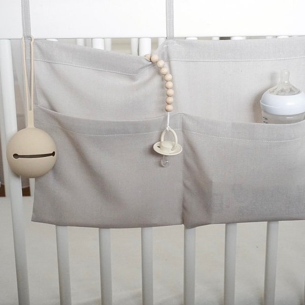 Betttasche aus natürlichen Leinen | Bettorganizer | Babybett-Tasche