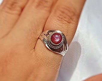 Handmade Star Ruby Ring: 925 Sterling Silver July Birthstone