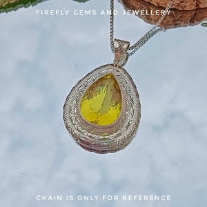Lemon Quartz Sterling Silver Pendant,Filigree Detail,Handmade Jewelry, Gemstone Necklace,Elegant Silver Pendant,Boho Chic Style,Gift for Her