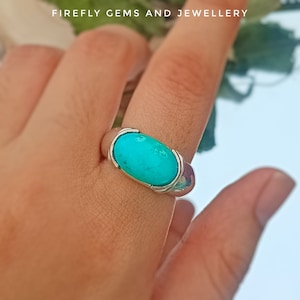 Handmade Green Turquoise Ring: 925 Sterling Silver Boho Ring