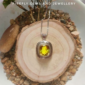 925 Sterling Silver Lemon Quartz Pendant | Handcrafted 925 Silver Pendant - Filigree Work - Casual Pendant + Free Gift!