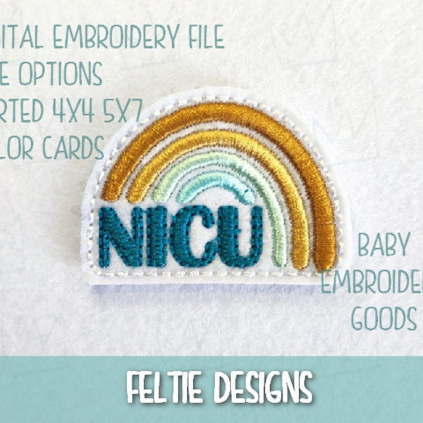 NICU Rainbow Feltie Design 2 sizes Machine Embroidery Design Feltie Designs Feltie Pattern Feltie File
