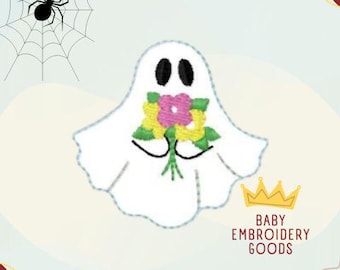 Flower Ghost Feltie Embroidery Design, Halloween Feltie File (Digital Download)
