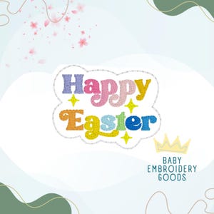 ハッピーイースターレトロ2サイズフェルティ機械刺繍デザイン