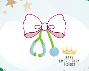 Bow Stethoscope 2 size Feltie File Christmas Machine Embroidery Design