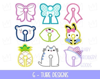G tube 2 sizes each, 9 G Tube Pad Machine Embroidery File