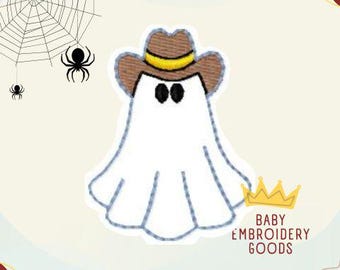 Cowboy Ghost Feltie Embroidery Design, Halloween Feltie File (Digital Download)