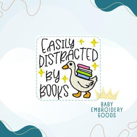 Easily distracted by Books 2 sizes feltie Machine embroidery design