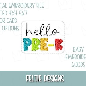 Hello Pre-K Feltie Design 2 sizes Machine Embroidery Design Feltie Designs Feltie Pattern Feltie File