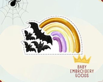 Rainbow Halloween Bat Feltie Machine Embroidery Design (Digital File)