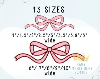 Ribbon Bow Embroidery Design 13 sizes, Machine Embroidery File