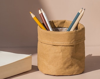 Handmade Washable Kraft Paper Pencil Holder: Desk Organizer
