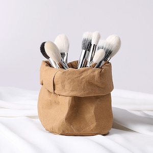 Sac lavable de maquillage de papier de Kraft, sac de cosmétiques, sac pour hommes et femmes, accessoires de bureau, stockage durable, sac écologique, poche de maquillage