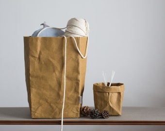 Brown Paper bag, washable paper bag, kraft paper bag, planter, hamper, pot, natural, Primary colors,   Earth tones, plastic free