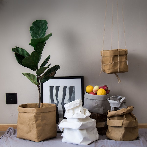 Washable Kraft Paper Bag: Nordic Style Plant Pot & Storage