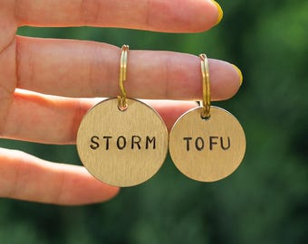 Personalized Dog Tag, Custom Pet ID Tag, Hand Stamped Dog Name Tag, Round Cat Tag, Custom Pet Collar Tag, Brass Pet Tag