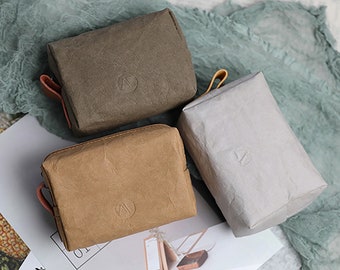 Personalized Washable Kraft Paper Makeup Bag: Eco-Friendly Cosmetic Pouch