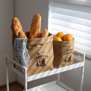Sacchetto di carta con motivo natalizio, Sacchetto di carta kraft lavabile, Eco, naturale, Materiali ecocompatibili, Vaso, Sacchetto del pane, aspetto kraft,