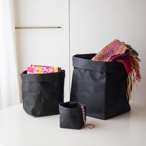 Tvättbar förvaringskorg i kraftpapper, svart miljövänlig organisatör, kruköverdrag, köksförvaringspåse, minimalistisk heminredning