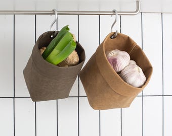 Washable Paper Hanging Basket: Kitchen Wall Storage, Garlic Bag