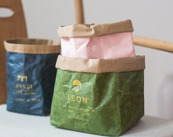 Green Washable Paper Bag: Double-Deck Desk Organizer