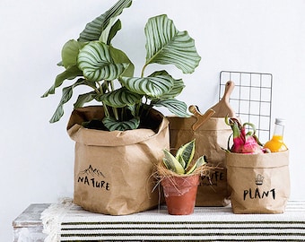 Bolsa de papel kraft lavable: cesta de almacenamiento ecológica, estampado minimalista
