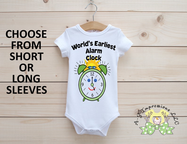 Cute Baby onesie\u00ae World/'s Earliest Alarm Clock Onesie\u00ae Celebration Onesie\u00ae Onesie\u00ae First Onesie\u00ae Baby Bodysuit Reveal Onesie\u00ae