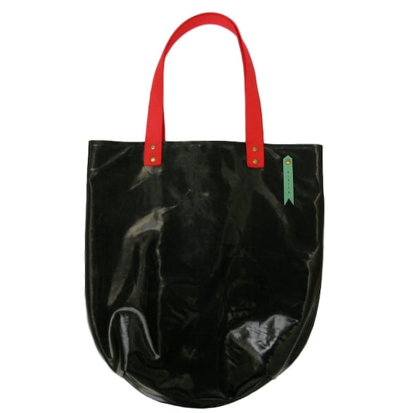 Vegan Black Gloss Faux Patent Leather Tote Bag
