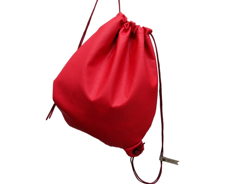 Red Vegan Faux Leather Leatherette Drawstring Bag Backpack Gym Etsy