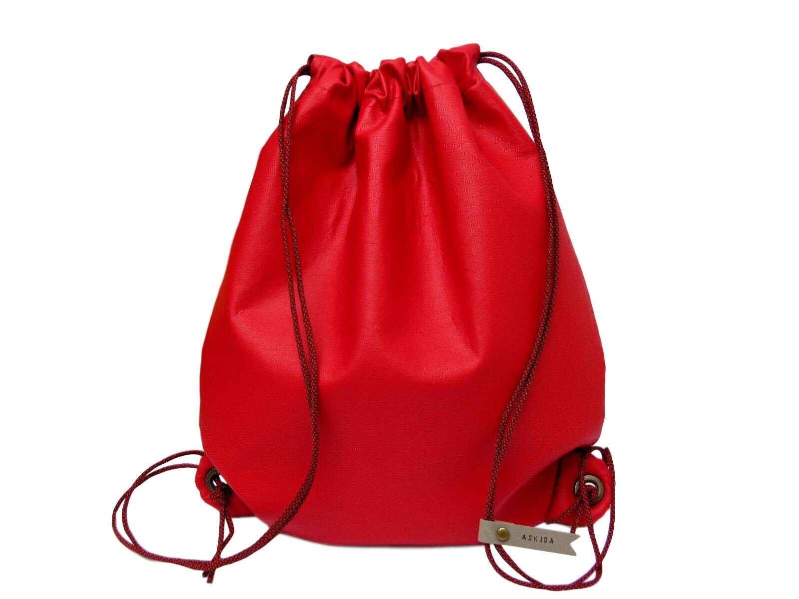 EUC IF Bags Italy Red Smooth Sustainable Vegan Eco-Leather Drawstring Backpack ÖLEND Ona Vegan Leather Cherry Red Bag | Shop at PUKAS SURF SHOP main image 4
