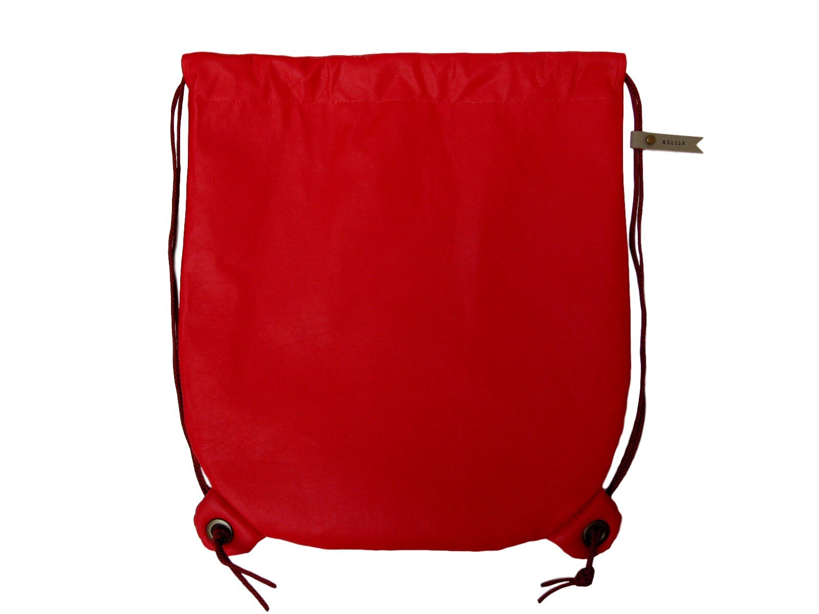 Red Vegan Faux Leather Leatherette Drawstring Bag Backpack  display picture 3