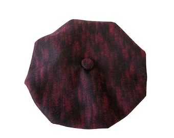 Vegan Faux Wool Burgundy Black Beret Octagonal Beret Tam Hat