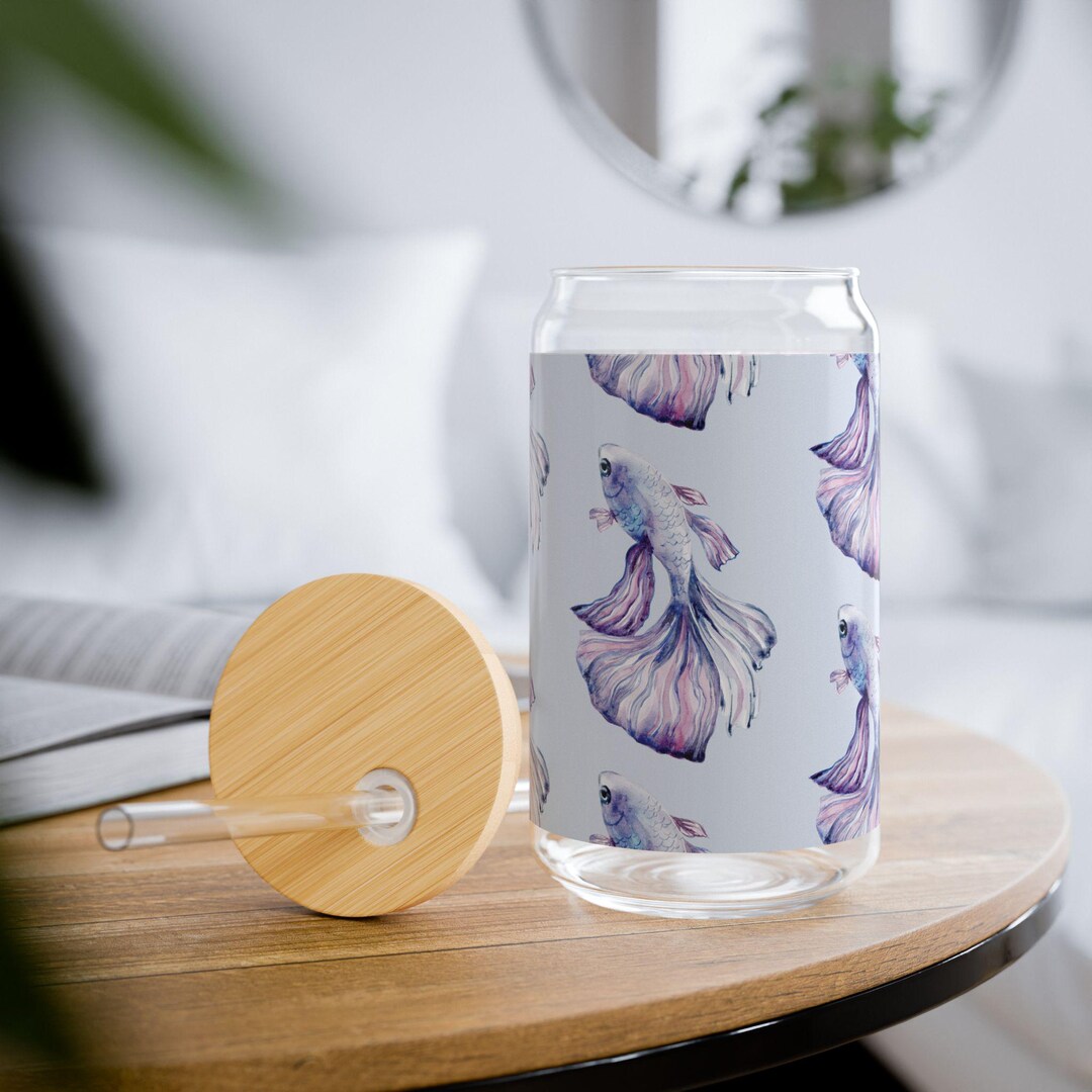 Purple Betta Fish Pattern Sipper Glass 16oz | Beach Themes | Ocean ...