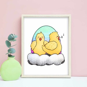 イースターエッグのひよこのプリントをダウンロード 5x7'' - 12x16'' 印刷可能/かわいい/漫画/イラスト/楽しい/赤ちゃん動物/子供部屋/ひよこ/カラフル/春/喜び