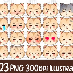23 Kitty Emoji Clip Art illustraties - PNG-afbeeldingen - digitaal/stickers/uitdrukkingen/emoticons/Chibi/kawaii/kattenliefhebbers/schattige dieren/emotes/plezier
