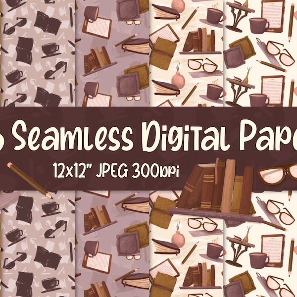 Cozy Corner Seamless Digital Papers - 12x12 inches JPEG 300dpi - Illustration/Books/Journal/Reader/Writer/Fiction/Novels/Neutrals/Patterns