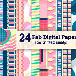 Papéis digitais Fab - 12 x 12 polegadas JPEG 300 dpi - Imprimível/Funky/Groovy/Fabulous/Vibrante/Pop/Neon/Padrões/Formas/Sem costura/Retro/Pastel/Vívido