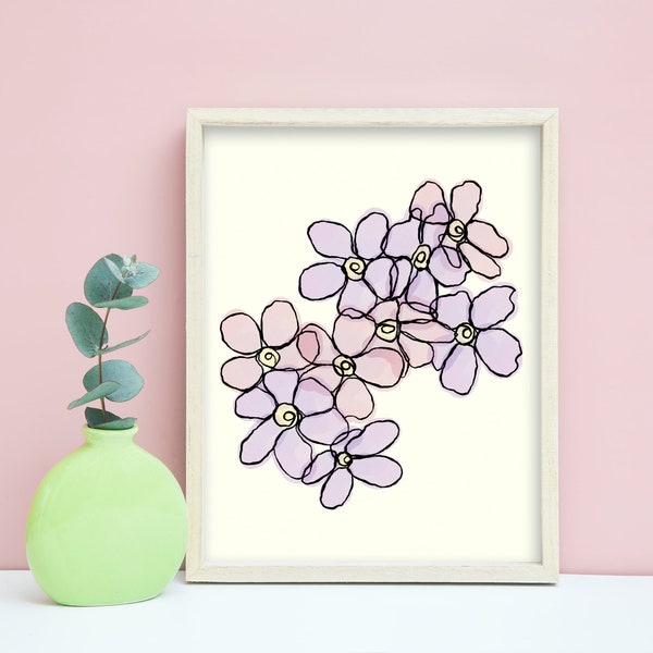 Floral Pastel Print download printable art 8x10'' - 24x30'' pink lavender violet flowers line art minimalism elegant chic contemporary pale