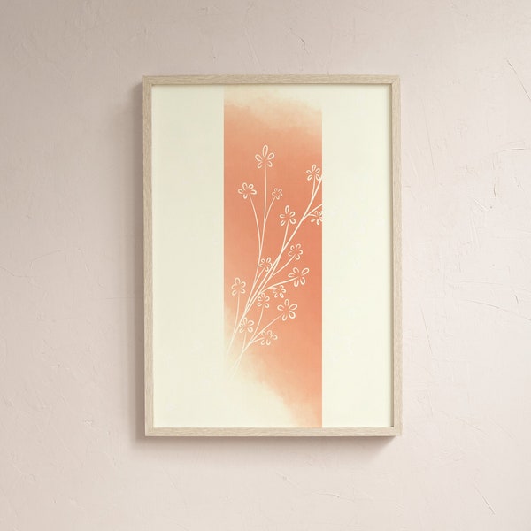 Peach Floral Print download printable art 8x12'' - 24x36'' watercolour line pastel pale soft warm flowers elegant simple contemporary ombre